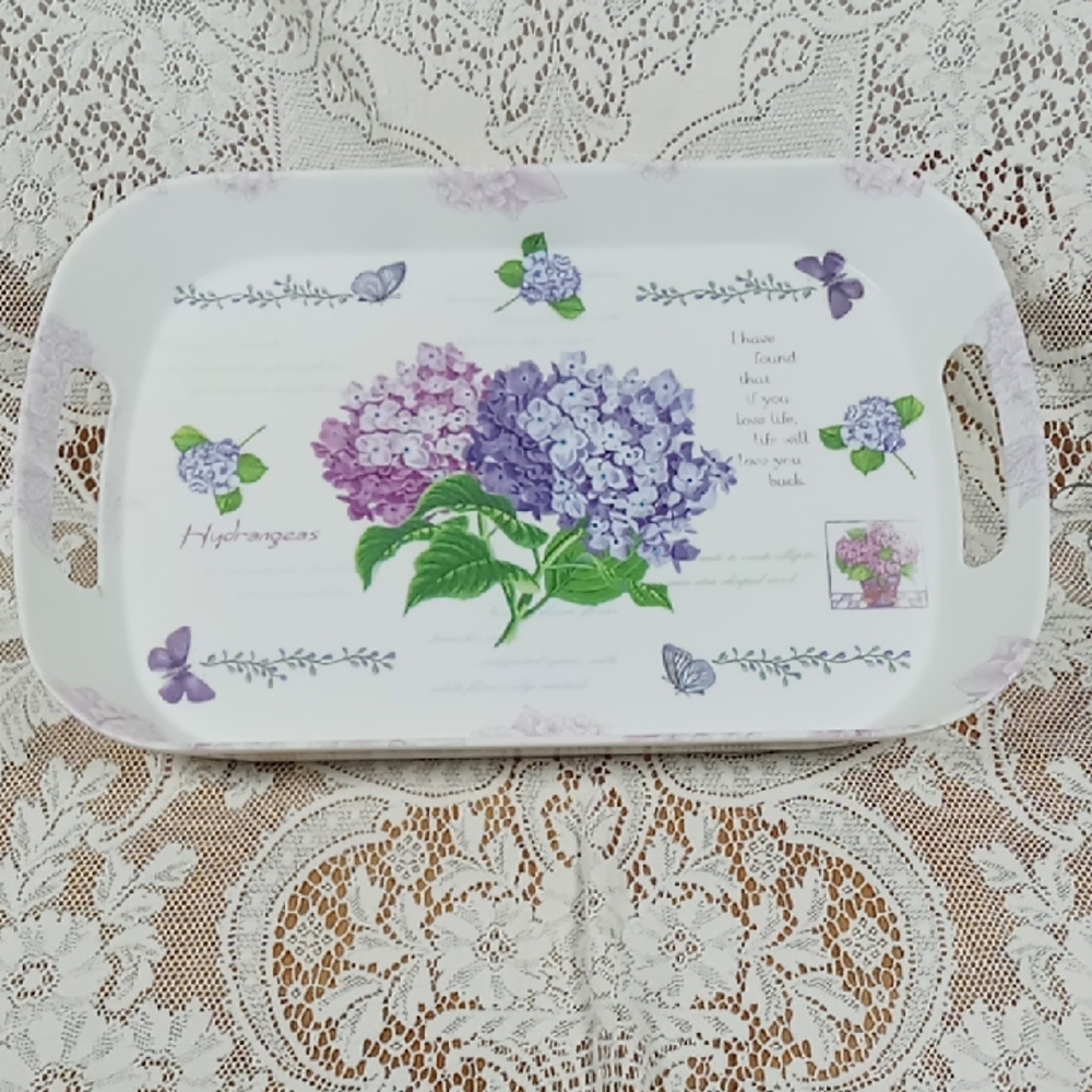 Shall Ware Melamine Floral Hydrangea Double Handled Serving Tray 86216